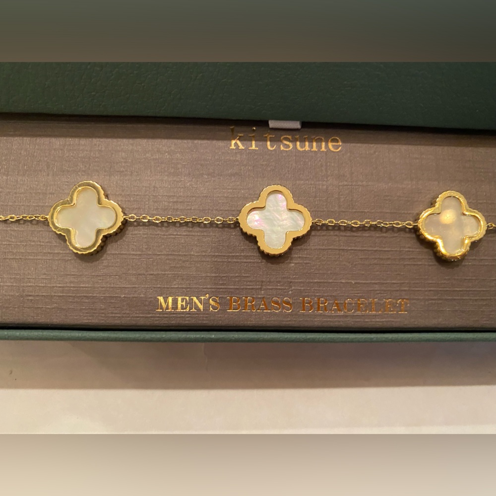 Men’s Maison KITSUNE 5-motif black +gold frame Clover Alhambra Bracelet - Picture 3 of 5
